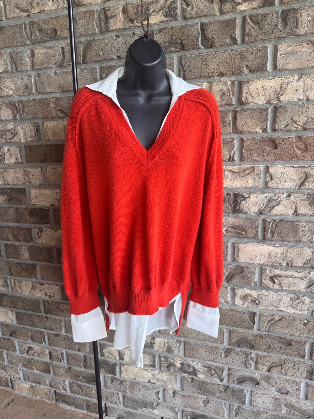 Brochu Walker The Looker Layered V Neck Wool Cashmere Sweater Red M - Picture 3 of 12
